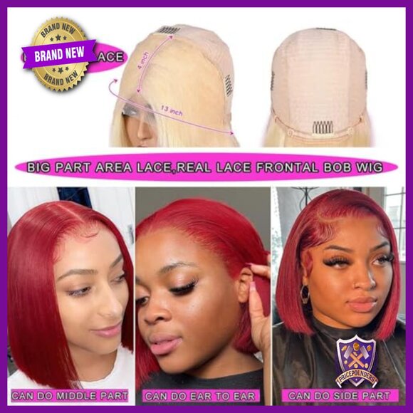 Human Hair Lace Front Wig Glueless Pre Plucked 8 Inch Straight Bob main image 5